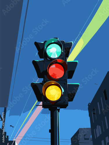 vector traffic light anime style