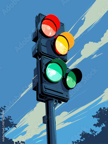 vector traffic light anime style