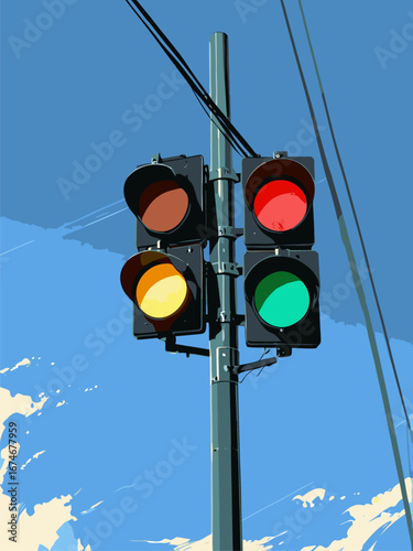 vector traffic light anime style