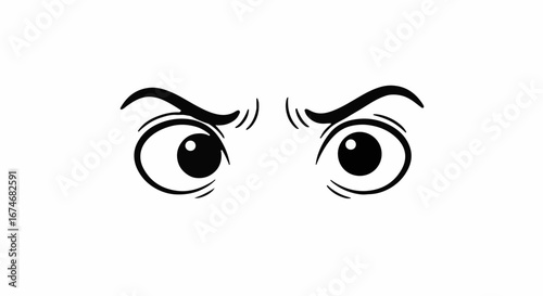 Intense gaze cartoon eyes conveying anger, ideal for expressing strong emotion, powerful glare, bold expression, and vector design concepts with a fierce look