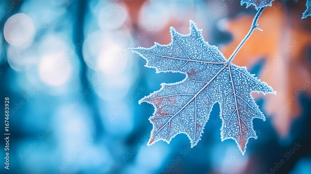 Fototapeta premium Frozen Maple Leaf Winter Nature Closeup Macro Photography