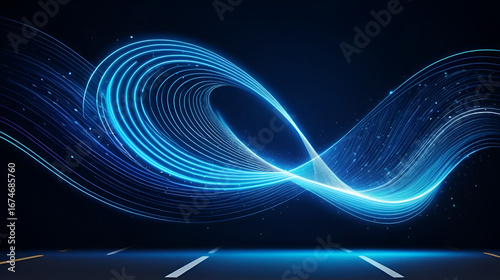 Light and wave begin to twirl and swirl along the road of magic, where neon wind flows in vector spiral, shiny glow and futuristic beam line curve with effect, abstract background blue bright png