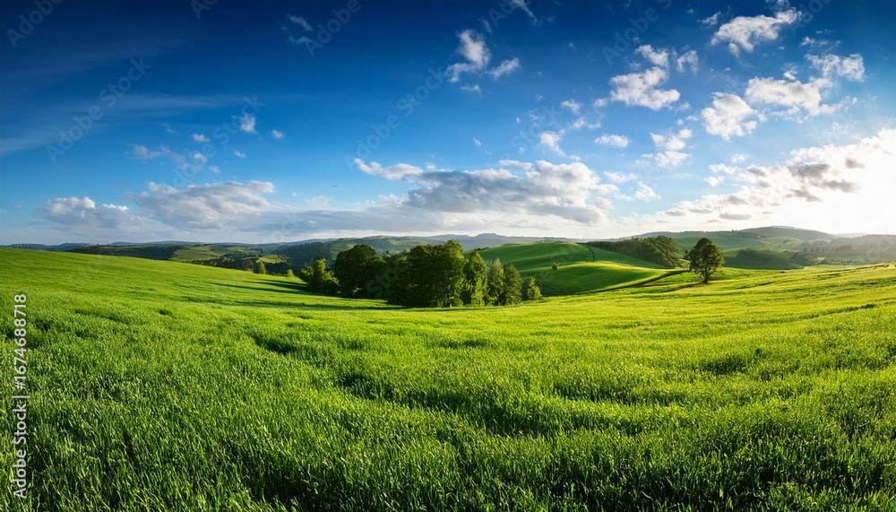Fototapeta premium stunning summer landscape with green field and blue sky