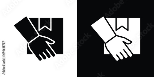 Hand holding box icon. filled flat sign for mobile concept and web
