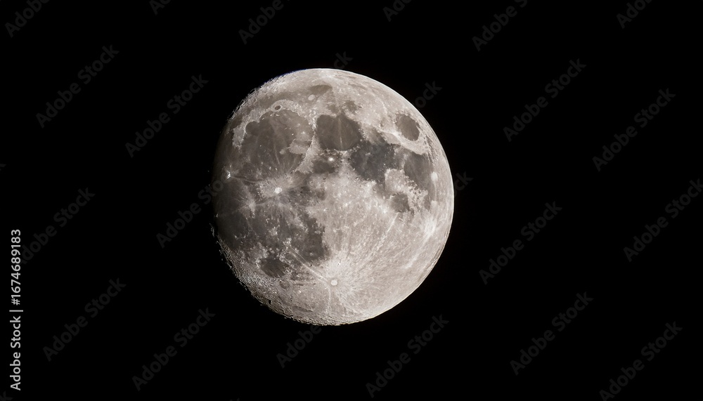 Naklejka premium a luminous full moon displaying detailed craters and surface features against a dark sky