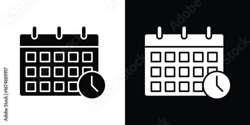 Calendar clock icon. filled flat sign for mobile concept and web