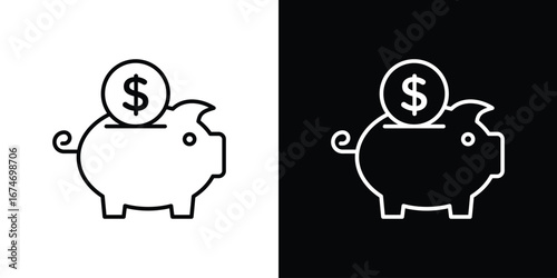Piggy bank icon set. Logo eps 10