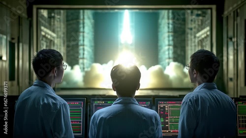 Technicians Focus on Rocket Launch Monitoring