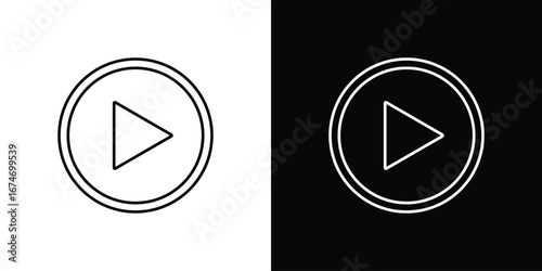 Play icon. Minimalistic sign drawn with black and white lines