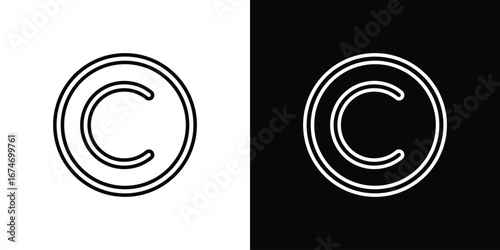 Copyright icon. Minimalistic sign drawn with black and white lines