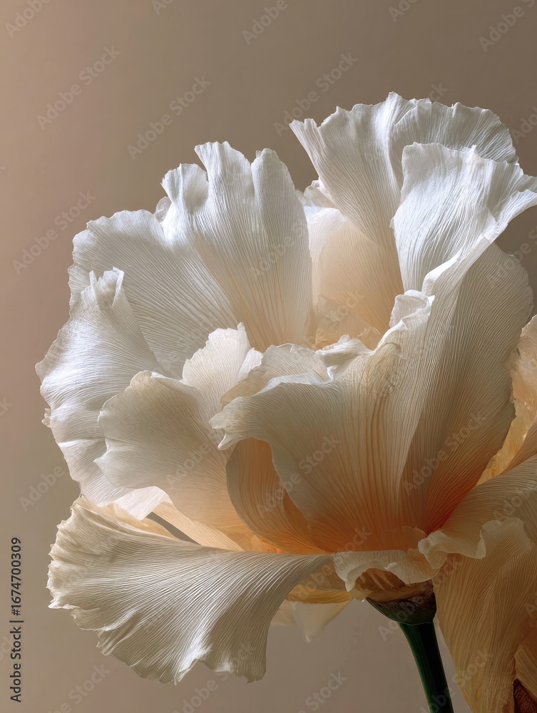 Fototapeta premium Close-up creamy flower, studio shot, neutral backdrop, elegant floral image, ideal for greeting cards