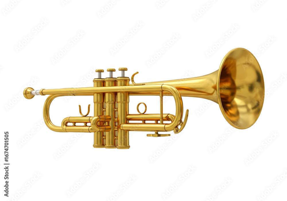 Fototapeta premium Golden brass trumpet in soft light isolated on white background