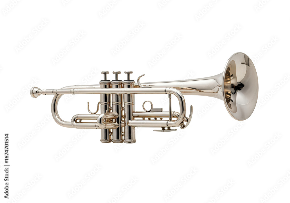 Obraz premium Silver brass trumpet in soft light isolated on white background