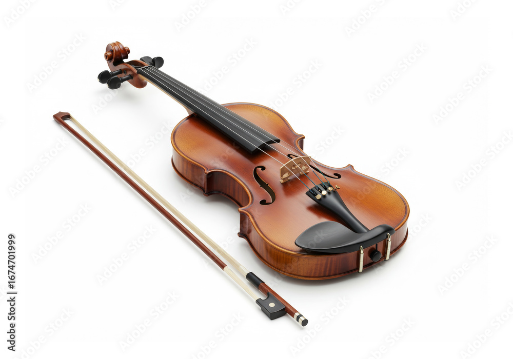 Fototapeta premium Violin and bow isolated on white background