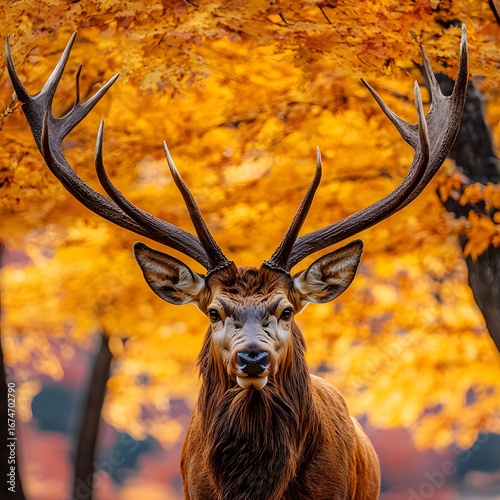 Majestic Red Deer Stag Autumn Forest Portrait