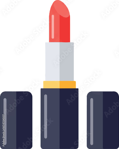 Tube of red lipstick with the cap off. Beauty product photography suitable for makeup blogs, cosmetic advertisements, and fashion magazines.