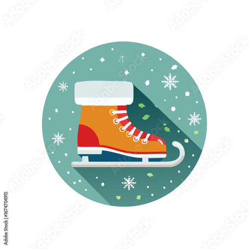 Winter Ice Skate with Snowflakes in Circular Frame