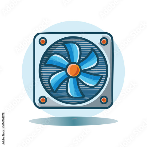 Isolated vector icon of a computer CPU cooler fan for PC hardware technology.