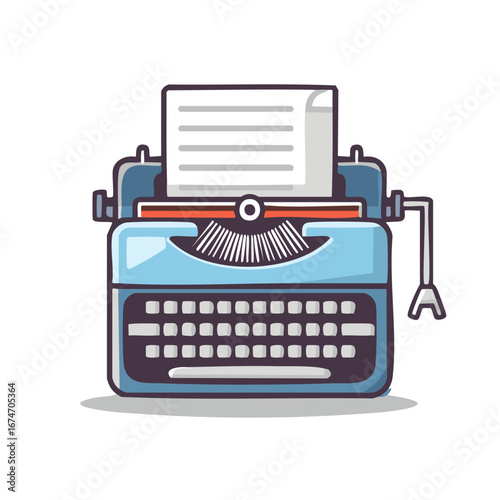 Blue vintage typewriter with a paper sheet ready for use, conveying nostalgia and the art of writing