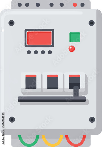 Circuit breaker panel with switches and wiring, suitable for electrical maintenance or instructional materials on home electrical systems.