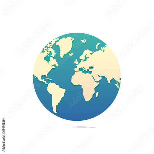 Vibrant Flat Design Earth Globe Displaying World Continents and Blue Gradient Ocean