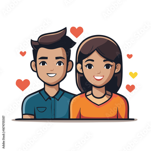 Happy Diverse Couple Smiling with Hearts Celebrating Love and Togetherness