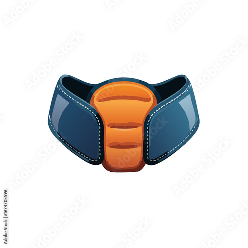 Blue and Orange Martial Arts Groin Protector with Stitching Design Illustration