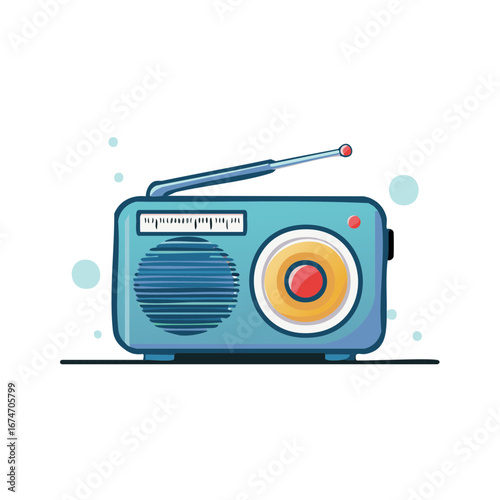 Retro Portable Radio with Antenna and Tuning Dial on White