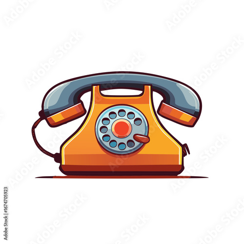 Cartoon illustration of a retro orange telephone