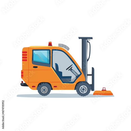 Cartoon Orange Forklift Truck Isolated Delivery Machine Vehicle