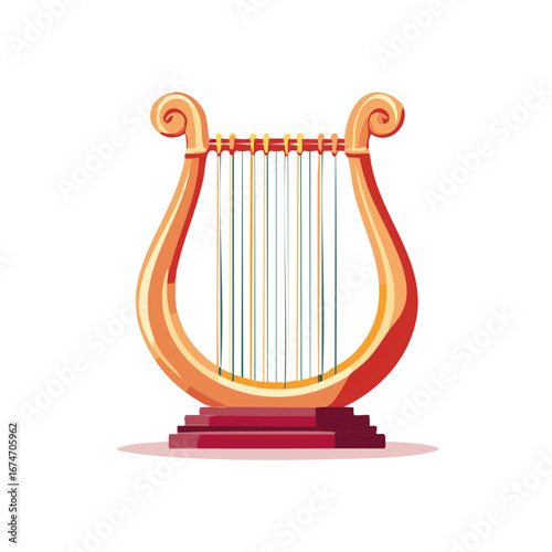Ancient Golden Lyre a Classical Greek Musical Instrument Vector Illustration on a Stand
