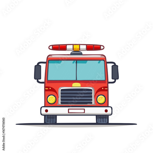 Cartoon Red Fire Truck Emergency Vehicle Front View Illustration