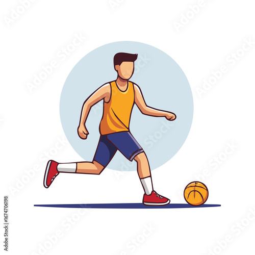 Young man playing soccer outdoors with a ball in a dynamic cartoon style