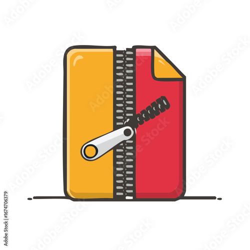 File compression icon with a prominent zipper closing two colorful halves of a document