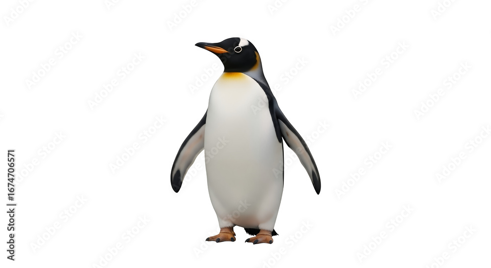 Fototapeta premium Penguin isolated on black background standing tall for wildlife animal photography and antarctic nature scenes on transparent background