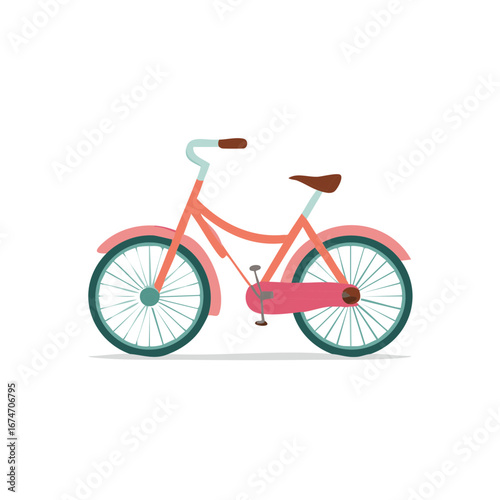 Charming Peach and Teal City Bicycle Illustration for Summer Fun and Outdoor Activities