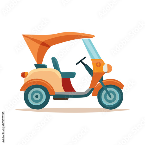 Cartoon illustration of a three-wheeled electric vehicle