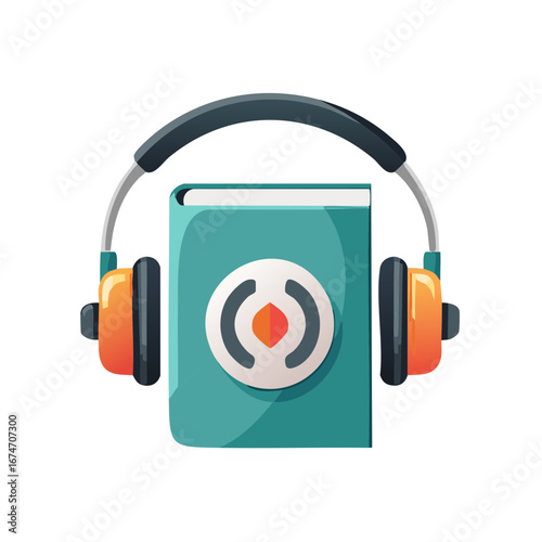 Audiobook Concept Illustration: Headphones Around Closed Book, Learning, Listening