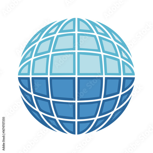 Abstract Globe Icon with Blue Gradient and Grid Pattern Design Concept