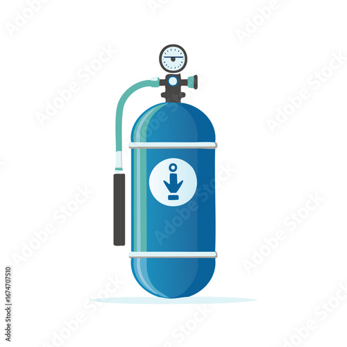 Blue scuba diving tank with pressure gauge and hose for underwater adventure and aquatic sports equipment illustration graphic