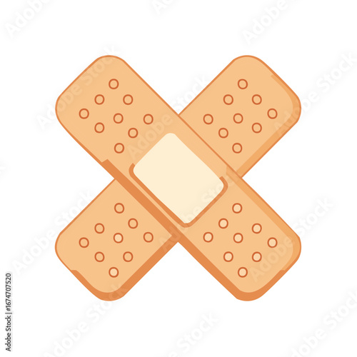 Two bandages crossed isolated on white - adhesive strips, healthcare symbols, first aid concepts, wound care, medical