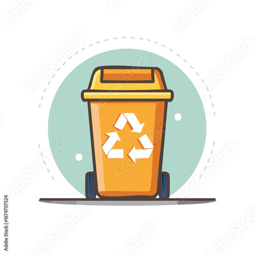 Orange recycling bin cartoon illustration for environmental awareness and waste sorting