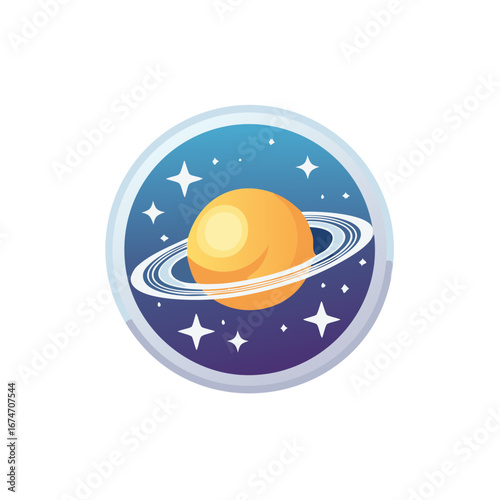 Planet with Rings and Stars in Circular Frame Design Outer Space Celestial Bodies Cosmos Astrology Astronomy