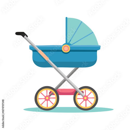 Illustration of a Classic Style Blue Baby Carriage for Infant Transport