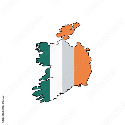 Irish Flag Integrated into Ireland Map Shape with Distinct Outline on White