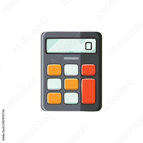 Vector illustration of an electronic calculator with colorful buttons and display.