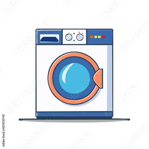 Front loading washing machine laundry appliance flat vector illustration