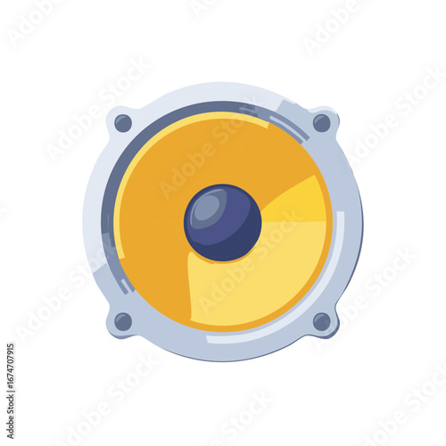 Close-up View of a Modern Silver and Yellow Speaker Cone with Blue Center
