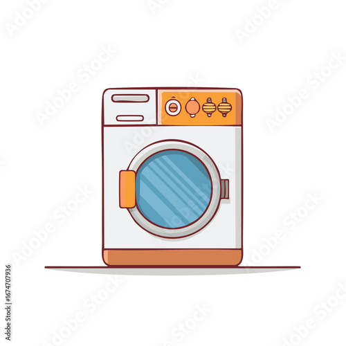 Front-loading washing machine cartoon vector illustration, isolated household appliance icon for laundry.