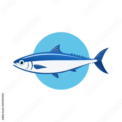 Stylized blue mackerel or tuna fish vector illustration. Simple seafood icon or fishing logo design.